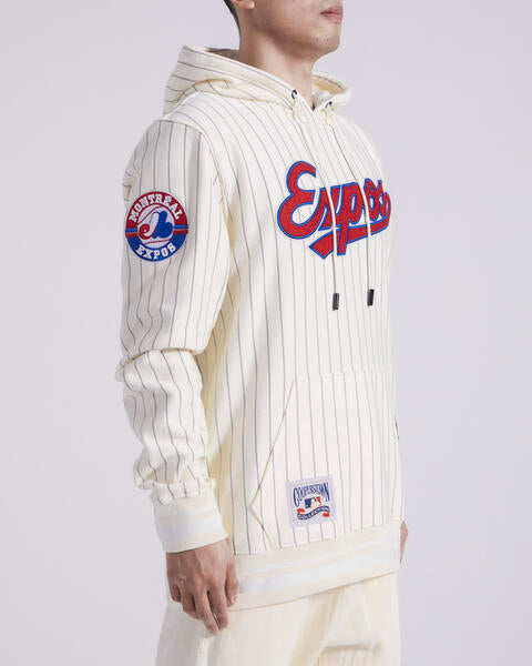 Montreal Expos MLB Pro Standard Men Cream Pinstripe Cooperstown Pullover Hoodie product image 4, provided for visual