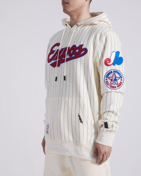 Montreal Expos MLB Pro Standard Men Cream Pinstripe Cooperstown Pullover Hoodie product image 3, provided for visual