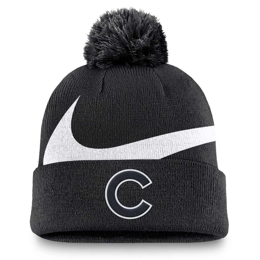 Chicago Cubs Nike Black/White Winter 2024 Pom Knit Hat product image 1, provided for visual reference and product detail