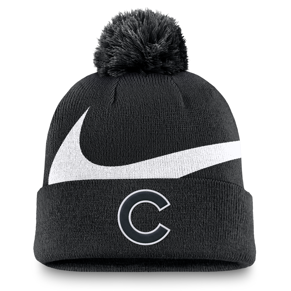 Chicago Cubs Nike Black/White Winter 2024 Pom Knit Hat product image 1, provided for visual reference and product detail
