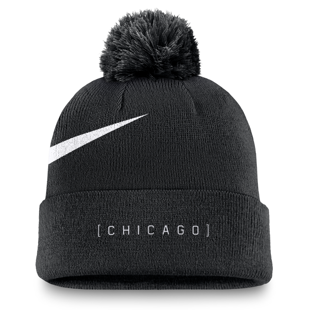 Chicago Cubs Nike Black/White Winter 2024 Pom Knit Hat product image 2, provided for visual reference and product detail
