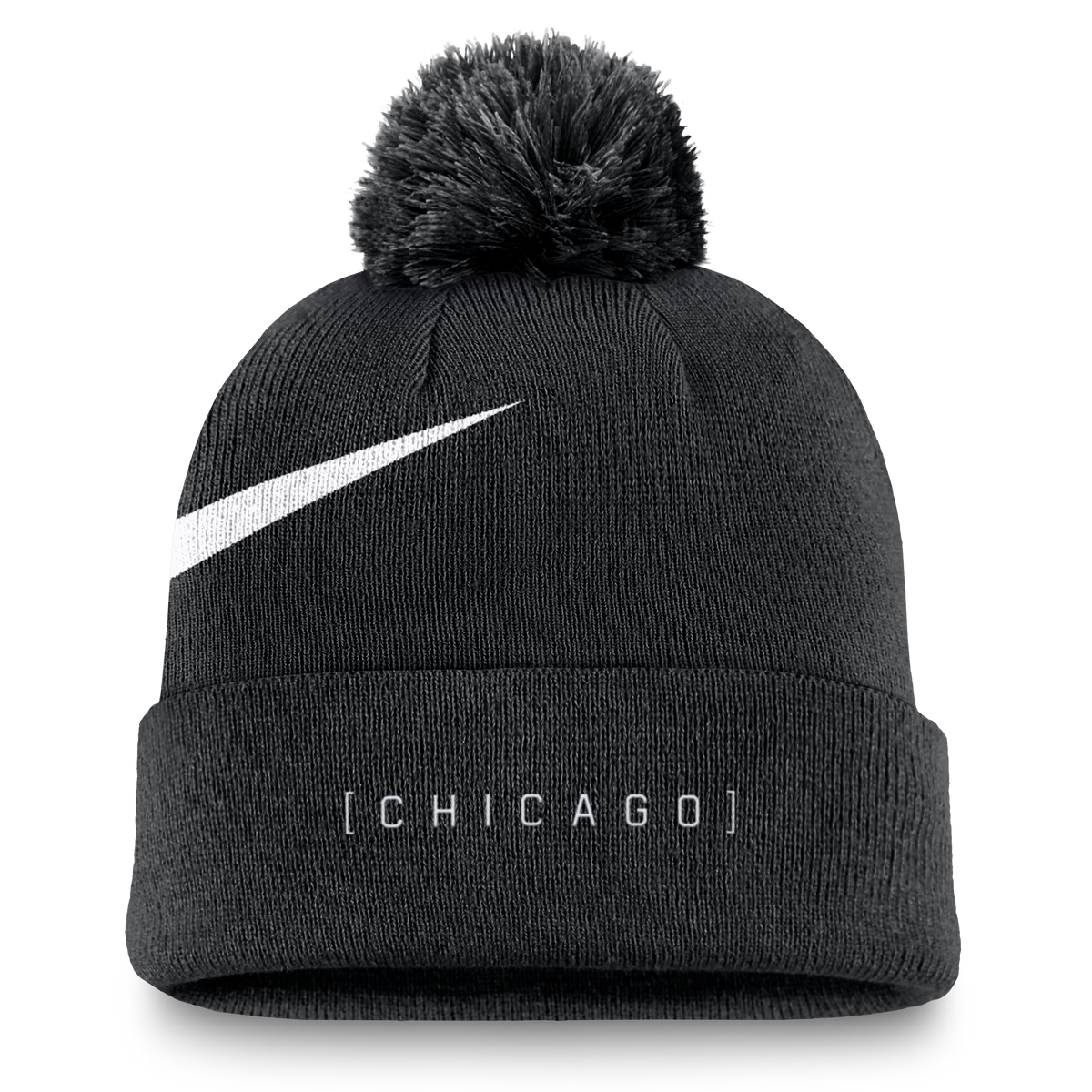 Chicago Cubs Nike Black/White Winter 2024 Pom Knit Hat product image 2, provided for visual reference and product detail