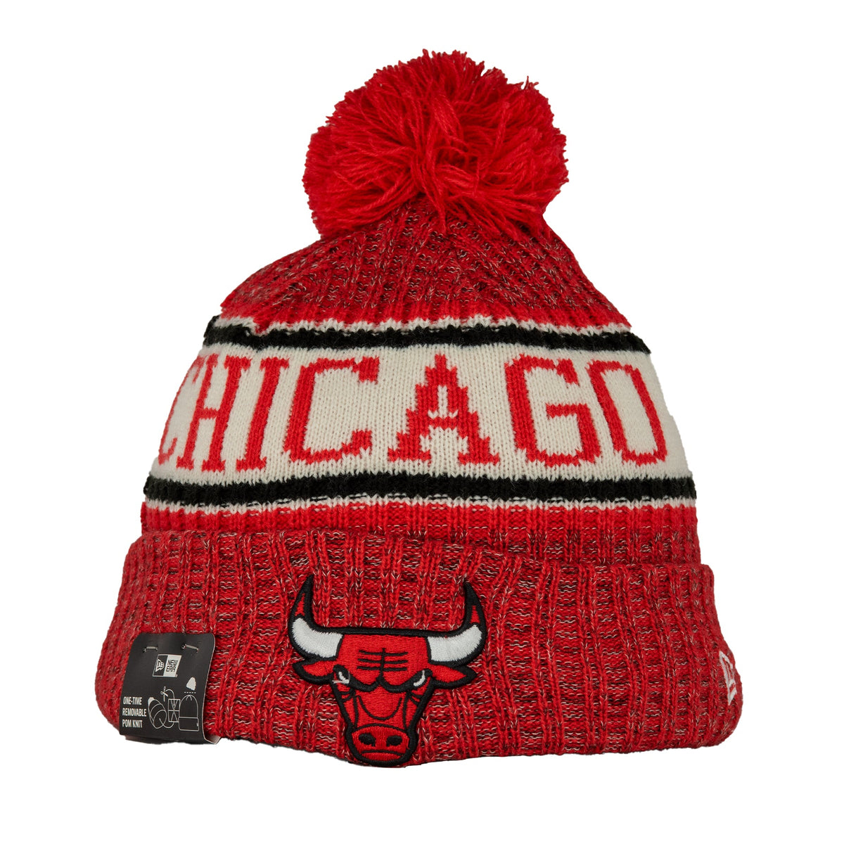 Chicago Bulls Red NE18 Sport Pom Knit Hat product image 1, provided for visual reference and product detail review