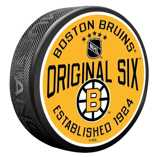 Boston Bruins Original Six NHL 1950's Textured Hockey Puck product image 1, provided for visual reference and product detail