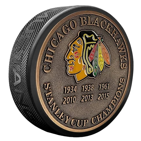 Chicago Blackhawks NHL Stanley Cup Years Medallion Hockey Puck product image 1, provided for visual reference and product