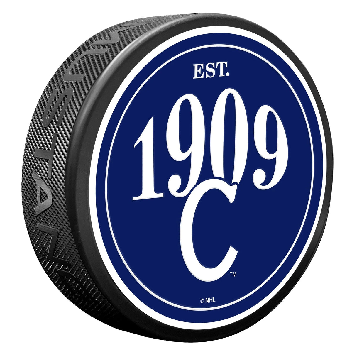 Montreal Canadiens NHL Founding Year Textured Hockey Puck product image 1, provided for visual reference and product detail