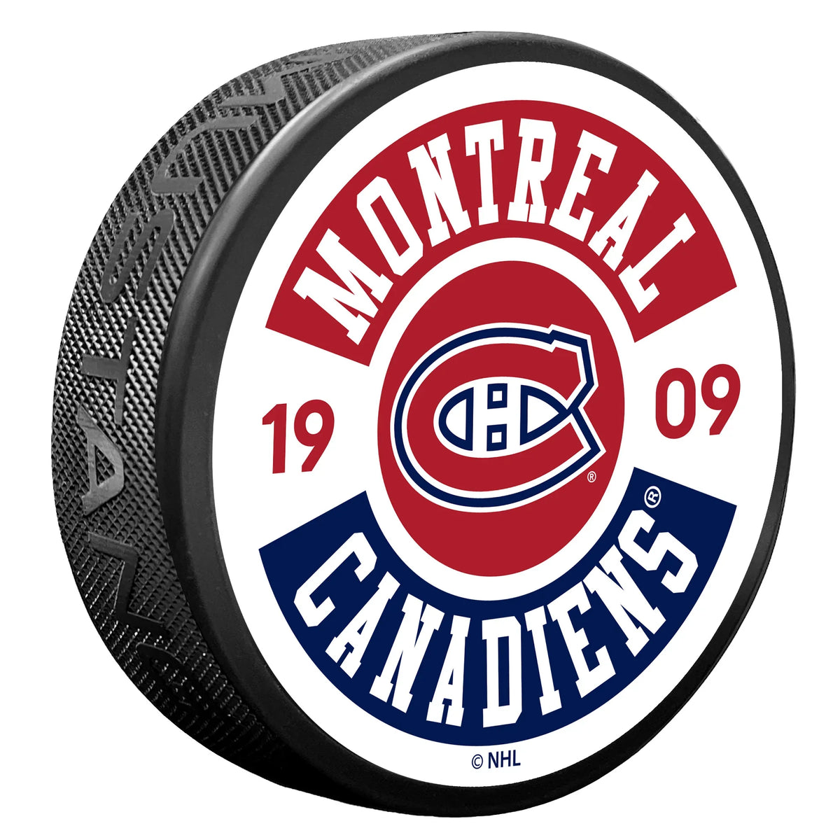 Montreal Canadiens NHL Cog Textured Hockey Puck product image 1, provided for visual reference and product detail review