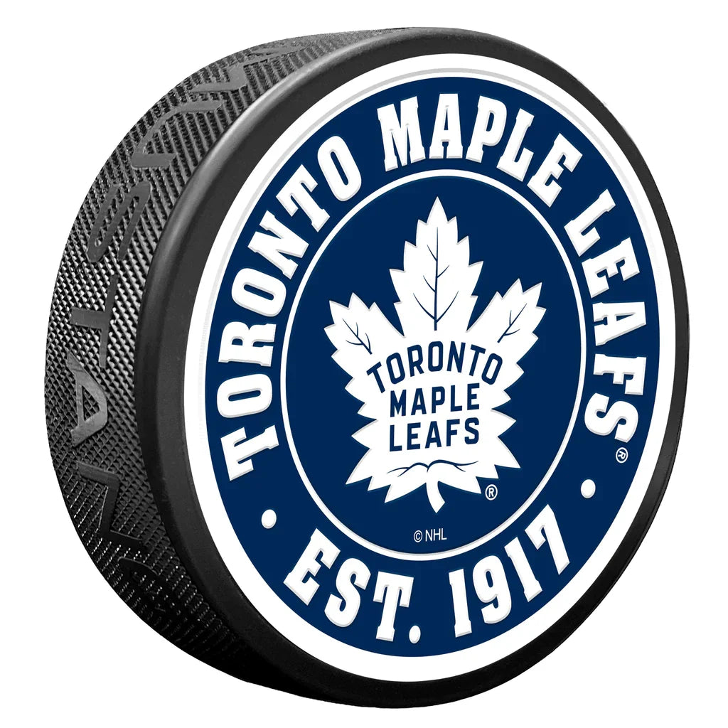 Toronto Maple Leafs NHL Team Established Hockey Puck product image 1, provided for visual reference and product detail review
