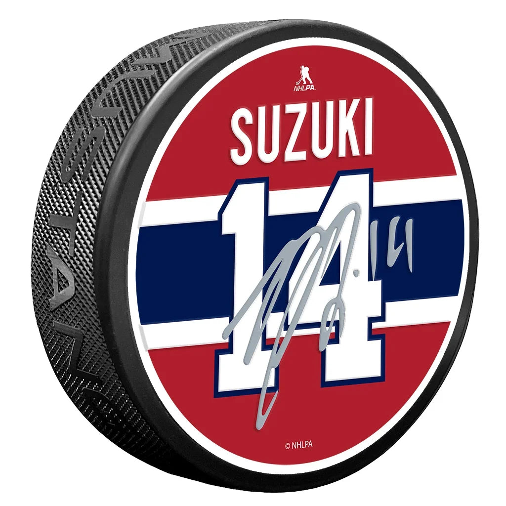 Nick Suzuki Montreal Canadiens NHL Replica Signature Textured Souvenir Hockey Puck product image 1, provided for visual