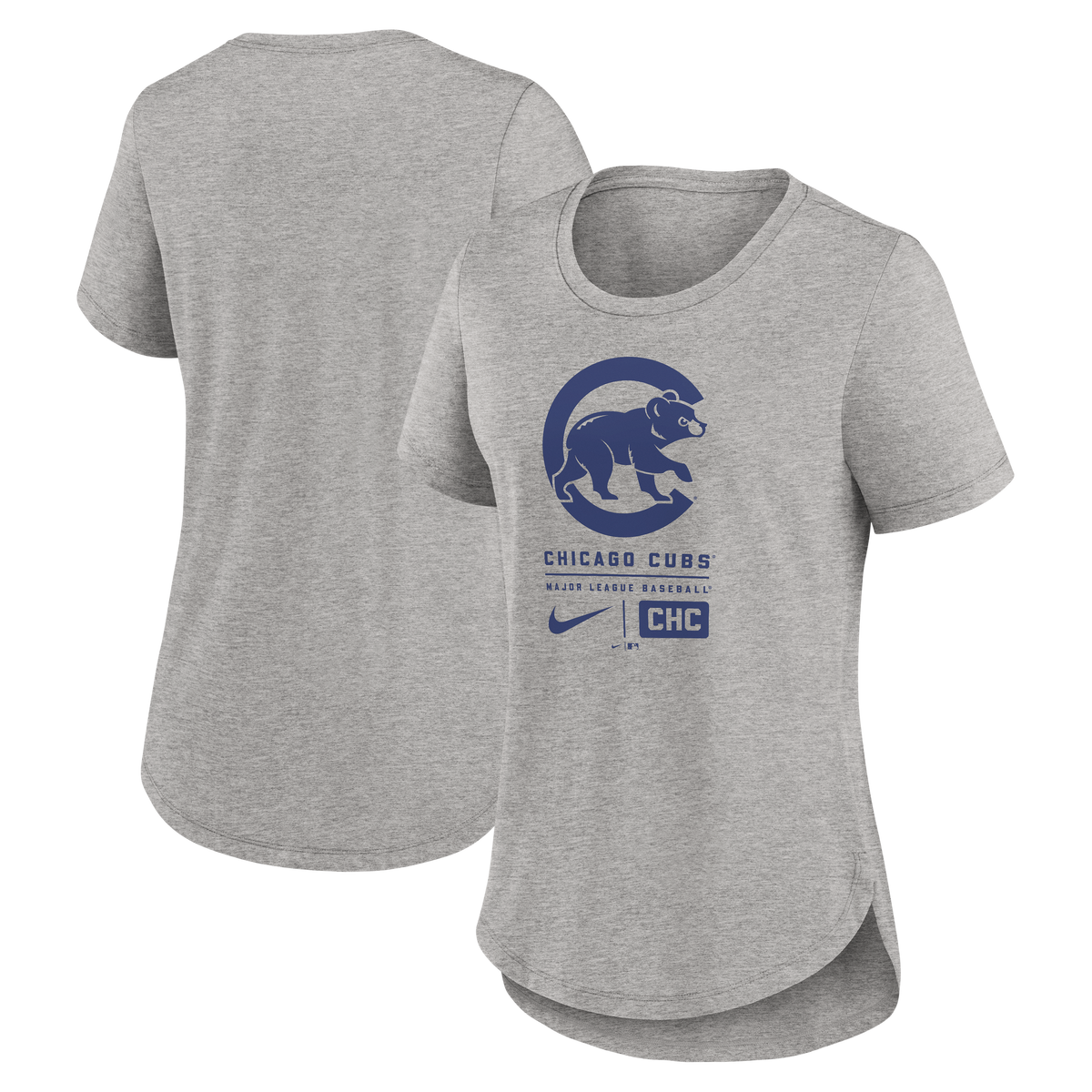 Chicago Cubs Grey Heather/Royal Crawl Bear Nike Women TriBlend T-Shirt product image 2, provided for visual reference and