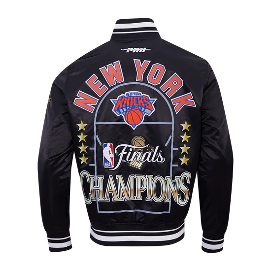 New York Knicks NBA Pro Standard Men Black 2026 Championship Satin Jacket product image 1, provided for visual reference and