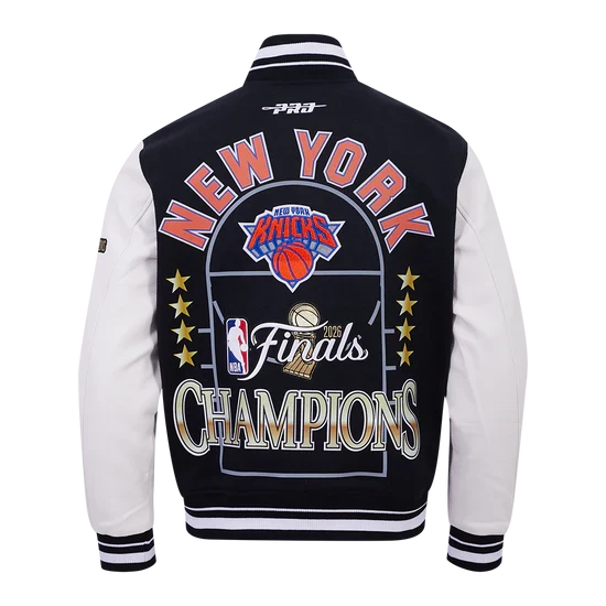 New York Knicks NBA Pro Standard Men Black/White 2026 Championship Wool Varsity Jacket product image 1, provided for visual