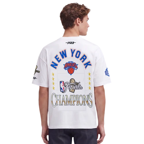 New York Knicks NBA Pro Standard Men White 2026 Championship Drop Shoulder T-Shirt product image 2, provided for visual
