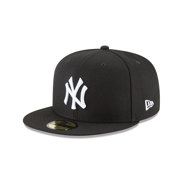 New York Yankees MLB New Era Men Black White 59Fifty Basic Fitted Hat product image 1, provided for visual reference and
