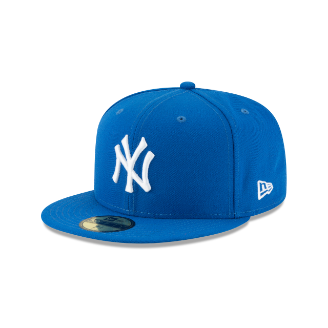New York Yankees MLB New Era Men Blue Azure 59Fifty Basic Fitted Hat product image 1, provided for visual reference and
