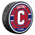 Nick Suzuki Montreal Canadiens NHL Captain Uniform Stitch Hockey Puck product image 1, provided for visual reference and