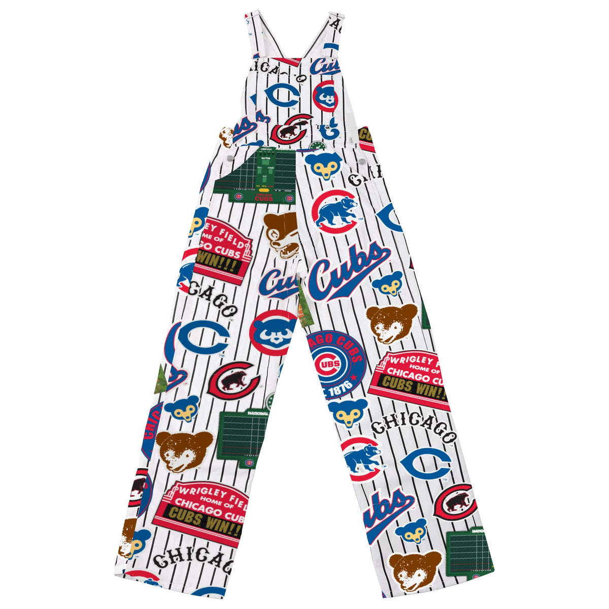 Chicago Cubs Retro Logos All Over Overalls product image 3, provided for visual reference and product detail review