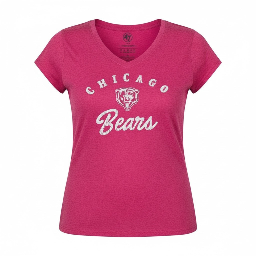 Chicago Bears 47 Ultra Rival Women Pink Magenta V-Neck T-Shirt product image 1, provided for visual reference and product