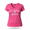 Chicago Bears Light Pink Script V-Neck T-Shirt product image 1, provided for visual reference and product detail review