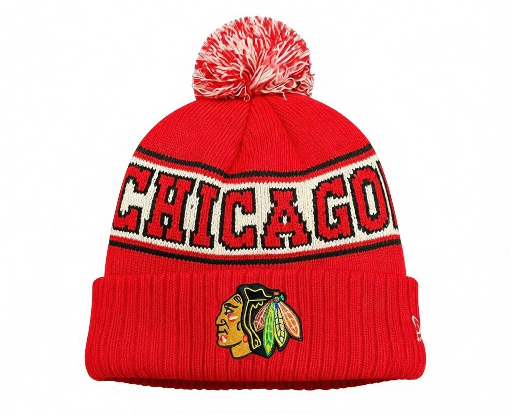 Chicago Blackhawks Retro Pom Knit Hat product image 1, provided for visual reference and product detail review