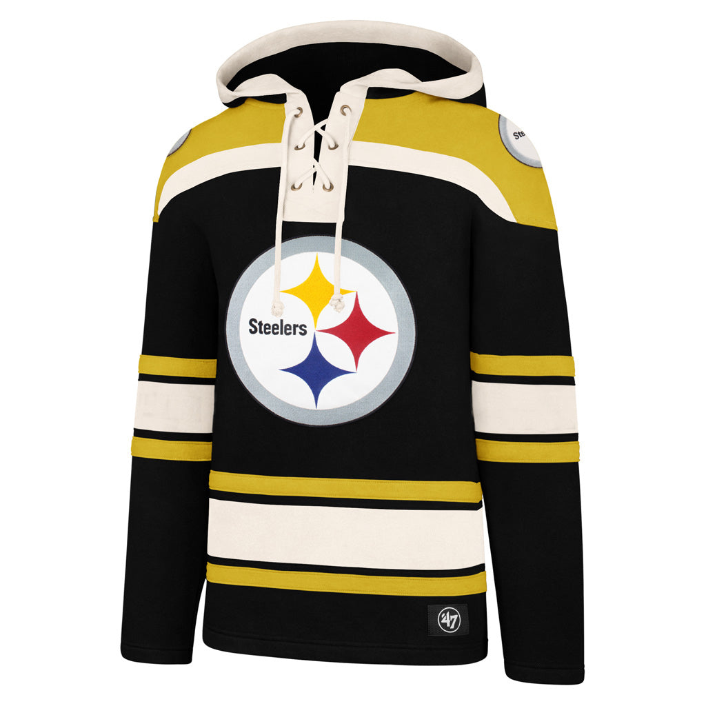 Pittsburgh Steelers NFL 47 Brand Men Black Heavyweight Lacer Hoodie product image 1, provided for visual reference and