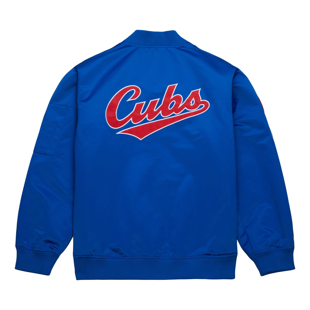 Chicago Cubs Mitchell & Ness Lightweight Satin Bomber Jacket product image 2, provided for visual reference and product