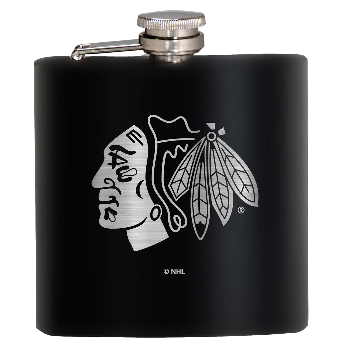 Chicago Blackhawks Black 6 oz Stainless Steel Flask product image 1, provided for visual reference and product detail review