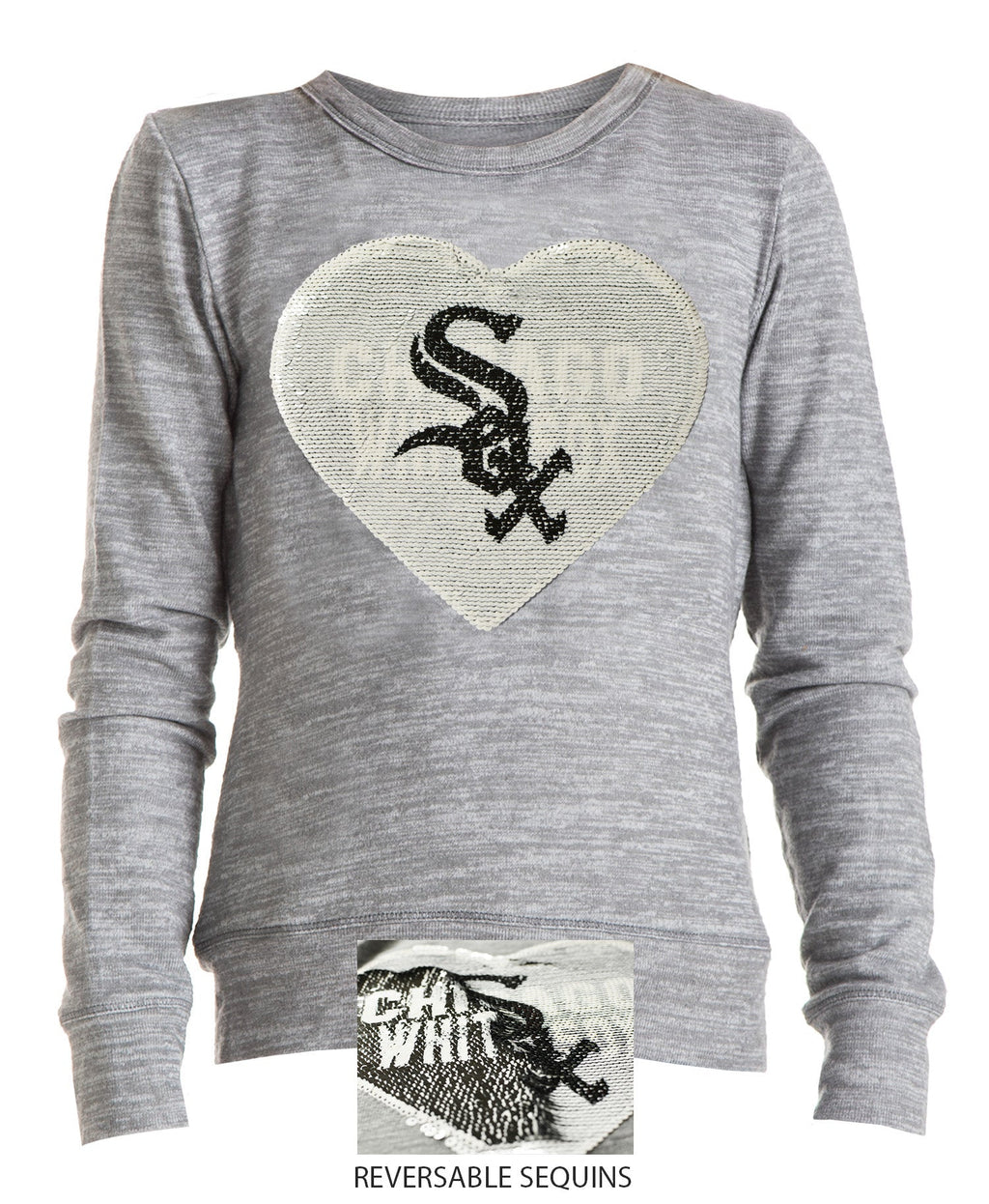 Chicago White Sox Youth Grey Space Dye Knit Pullover w/ Current Logo Sequin Art product image 2, provided for visual
