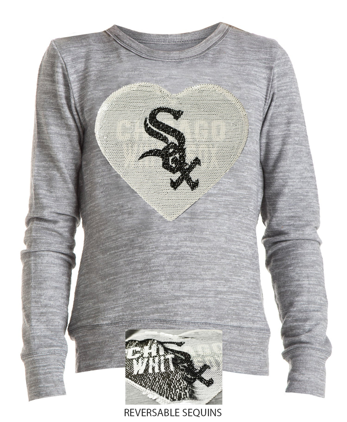 Chicago White Sox Youth Grey Space Dye Knit Pullover w/ Current Logo Sequin Art product image 5, provided for visual
