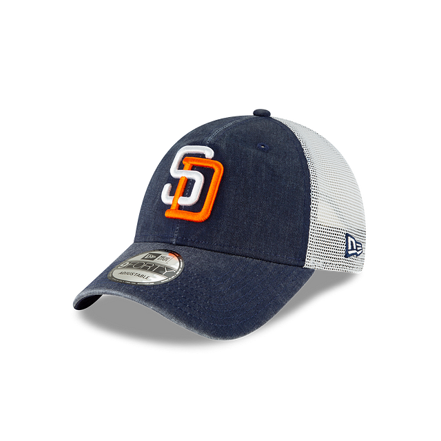 San Diego Padres MLB New Era Men Navy 9Forty Cooperstown Washed Trucker Adjustable Hat product image 1, provided for visual