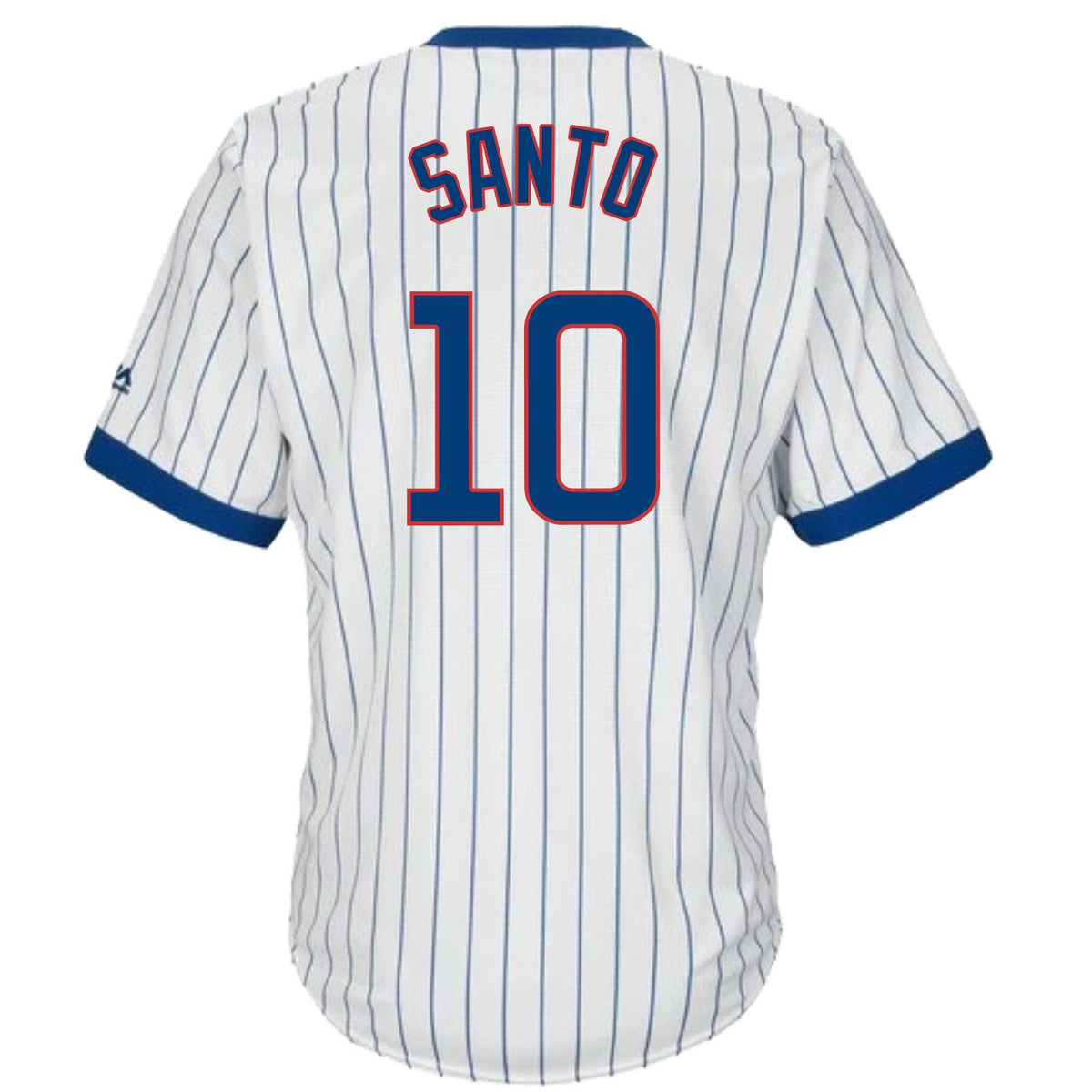 Ron Santo Chicago Cubs Cooperstown White Pinstripe V-Neck Home Men Jersey product image 2, provided for visual reference and