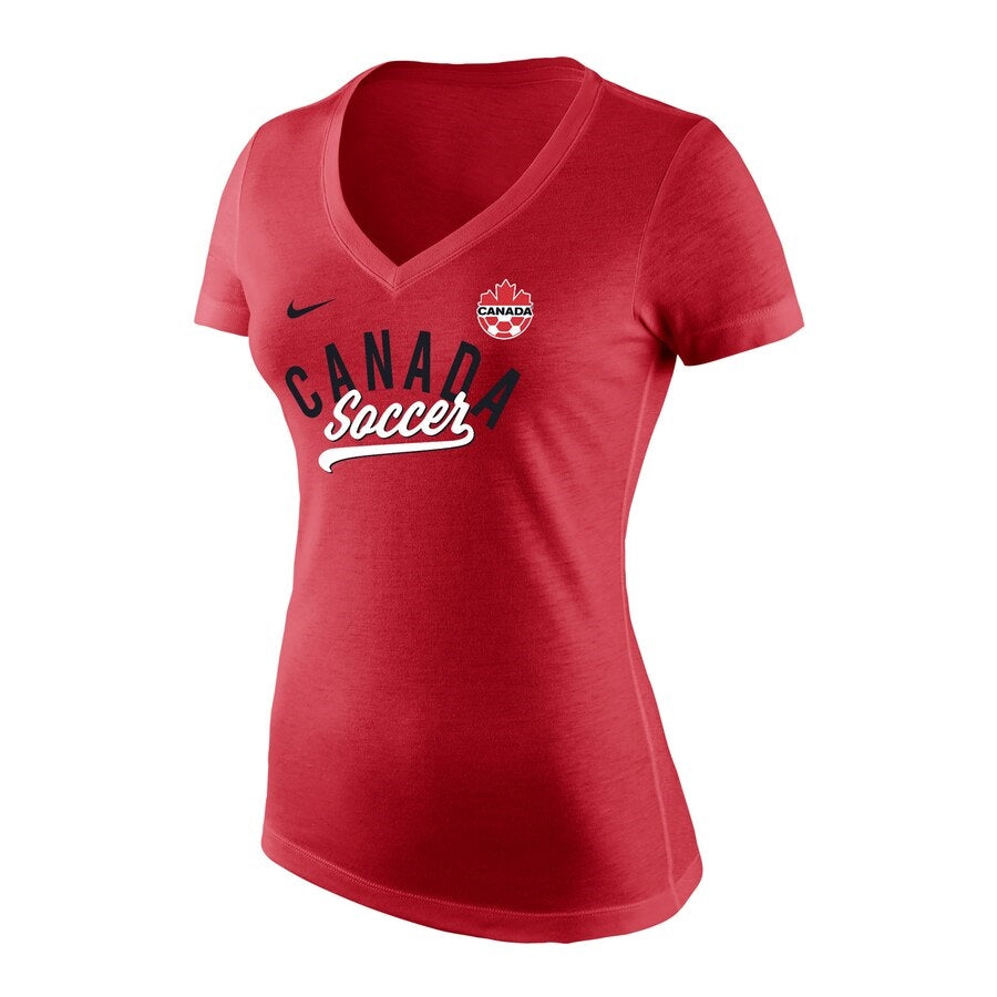 Canada Soccer FIFA Nike Women Red Tri Blend T-Shirt product image 1, provided for visual reference and product detail review