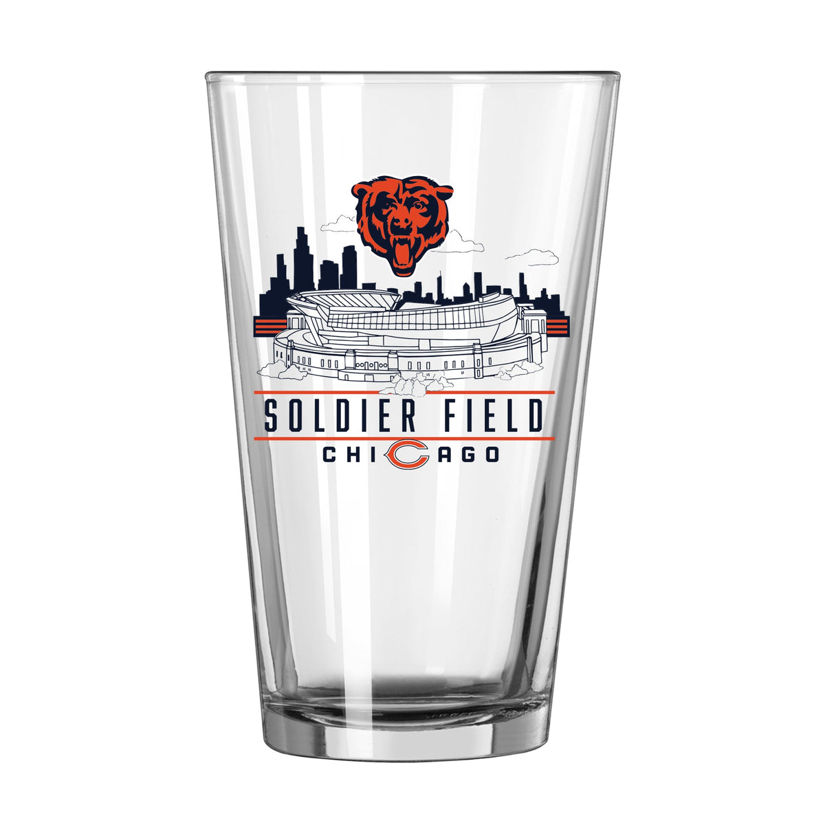 Chicago Bears Soldier Field 16oz. Pint Glass product image 1, provided for visual reference and product detail review
