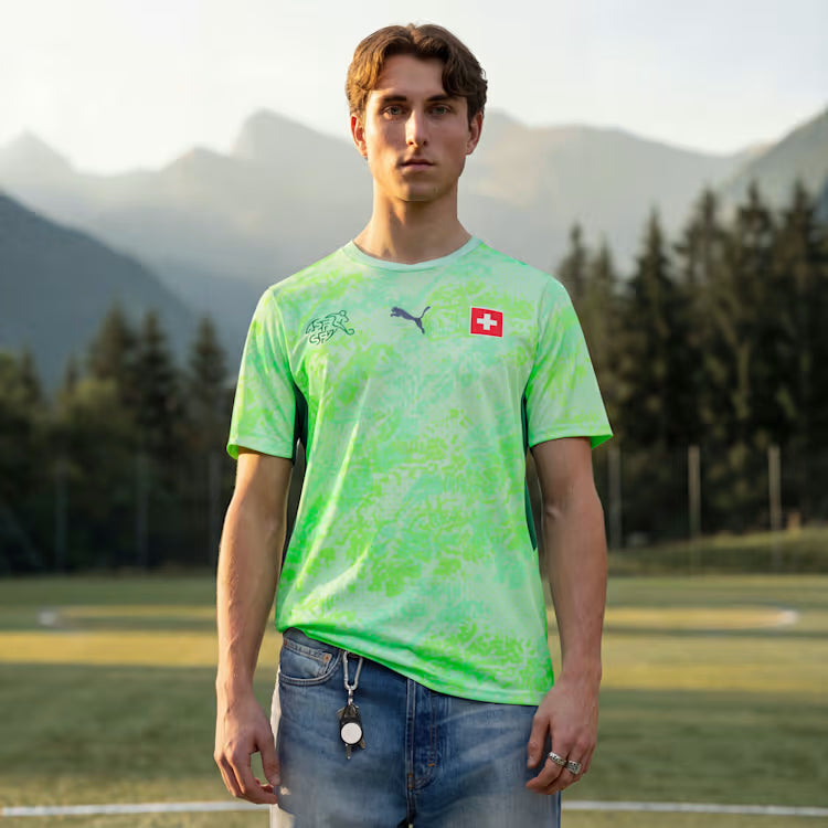 Switzerland National Team FIFA Puma Men Sea Glass Dark Indigo 2026 Away Replica Jersey product image 3, provided for visual