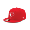 Toronto Blue Jays MLB New Era Men Red 59Fifty Fitted Hat product image 1, provided for visual reference and product detail
