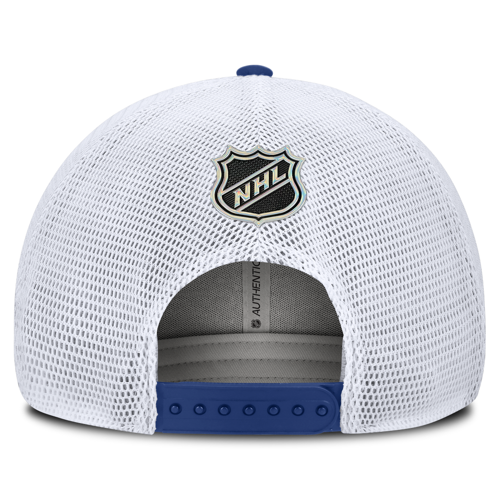 Vancouver Canucks NHL Fanatics Branded Men Royal Blue Authentic Pro Rink Boxed Logo Trucker Snapback product image 2,