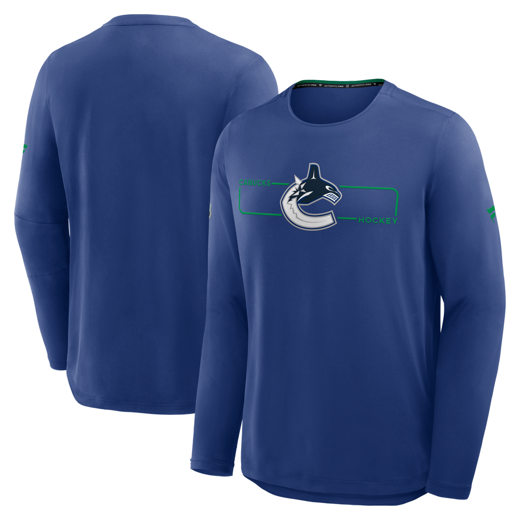 Vancouver Canucks NHL Fanatics Branded Men Royal Blue Authentic Pro Rink Tech Long-sleeve Shirt product image 3, provided