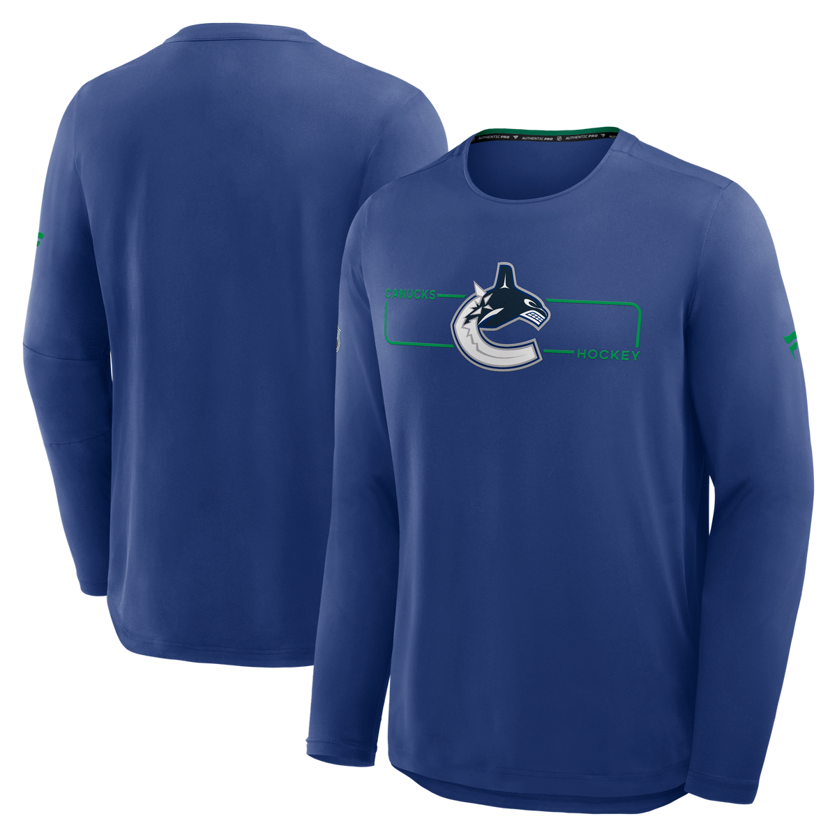 Vancouver Canucks NHL Fanatics Branded Men Royal Blue Authentic Pro Rink Tech Long-sleeve Shirt product image 3, provided