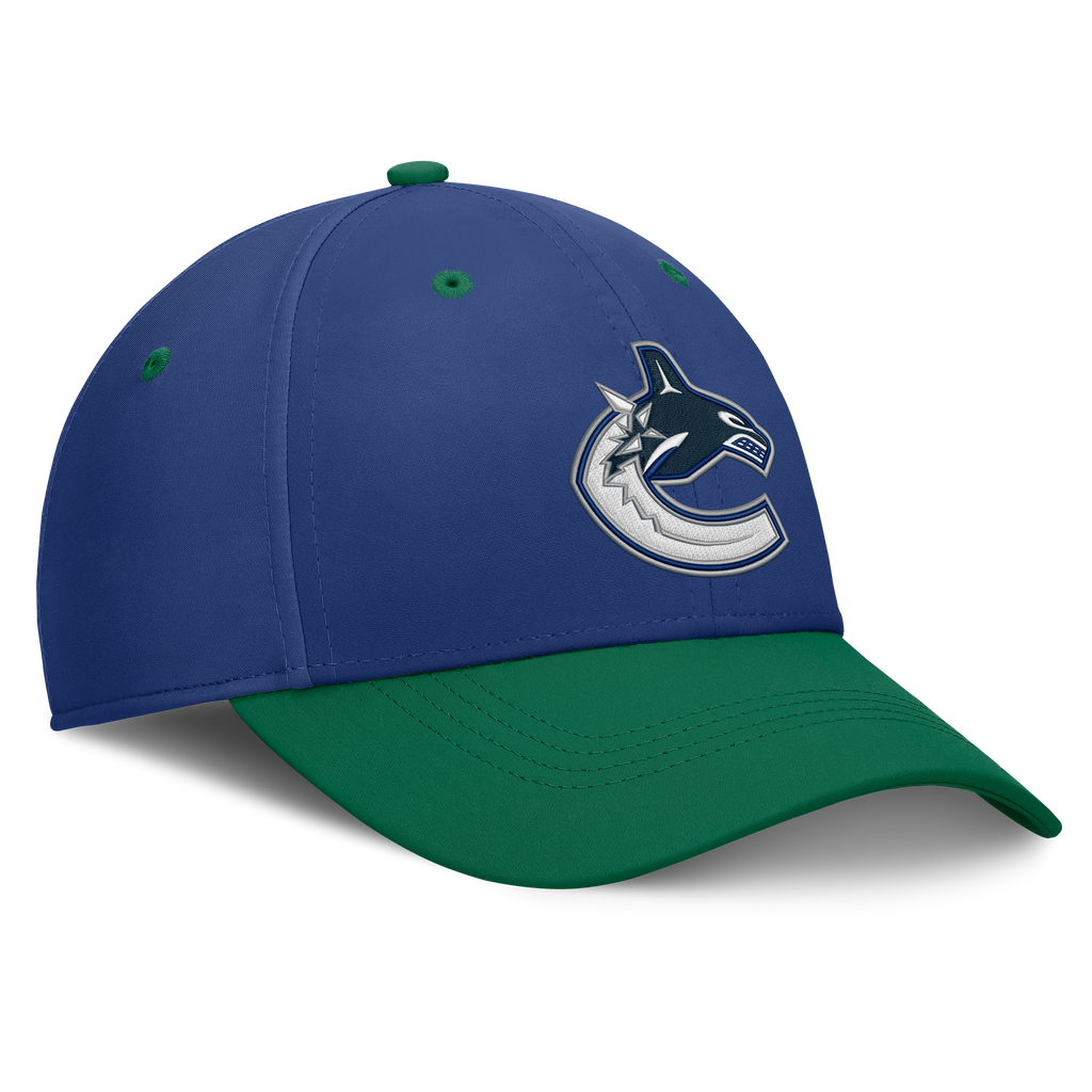 Vancouver Canucks NHL Fanatics Branded Men Royal Blue/Green Authentic Pro Rink Stretch Fit Hat product image 4, provided for