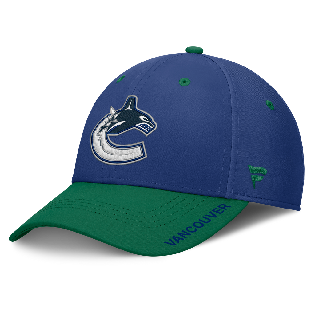 Vancouver Canucks NHL Fanatics Branded Men Royal Blue/Green Authentic Pro Rink Stretch Fit Hat product image 1, provided for