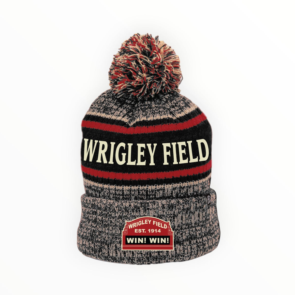 Wrigley Field Win Win Black Red Frosty Winter Pom Knit Hat product image 1, provided for visual reference and product detail