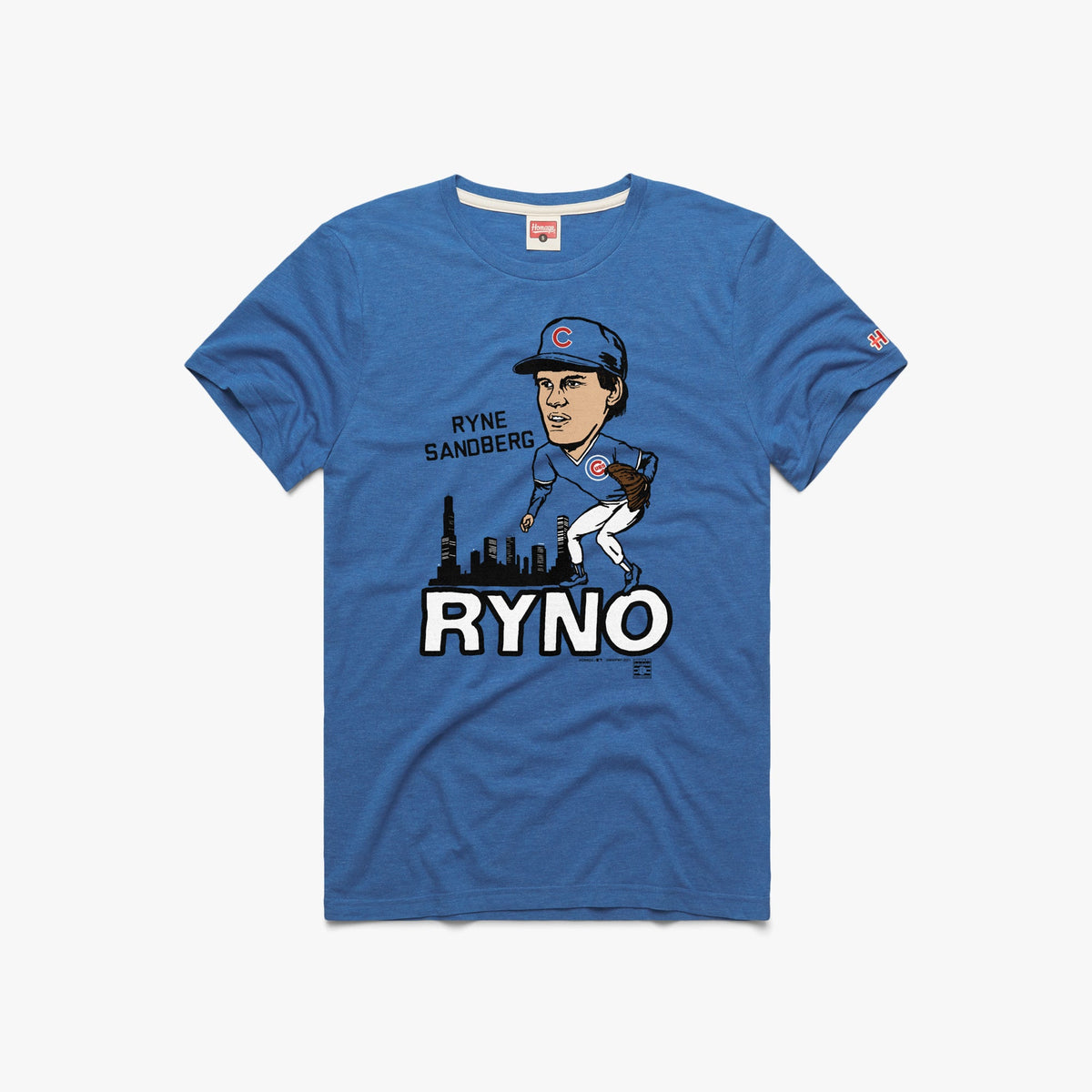 Ryne Sandberg Chicago Cubs Homage Ryno Skyline T-Shirt product image 1, provided for visual reference and product detail