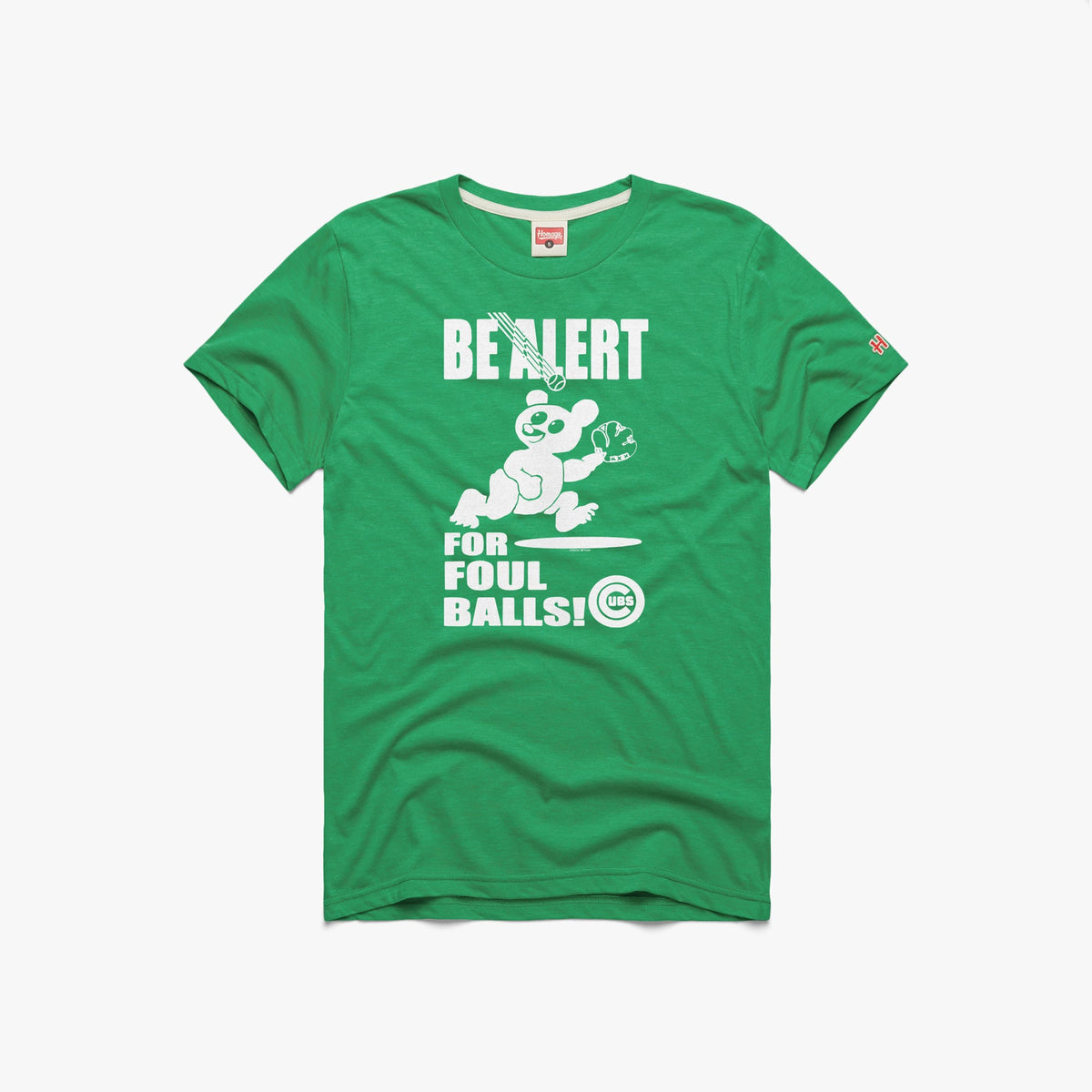 Chicago Cubs Homage Green Be Alert Foul Balls T-Shirt product image 1, provided for visual reference and product detail