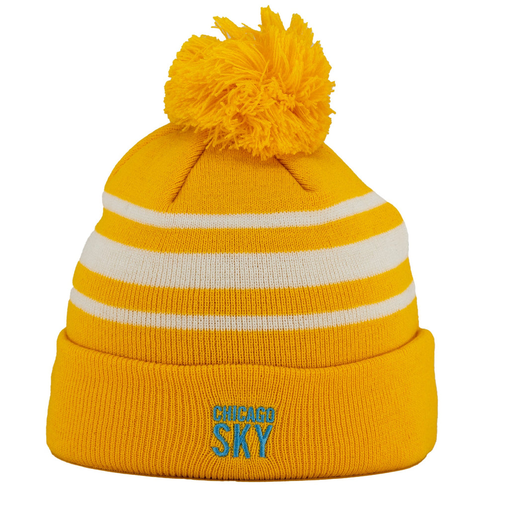 Chicago Sky Gold/White Pom Knit Hat product image 2, provided for visual reference and product detail review