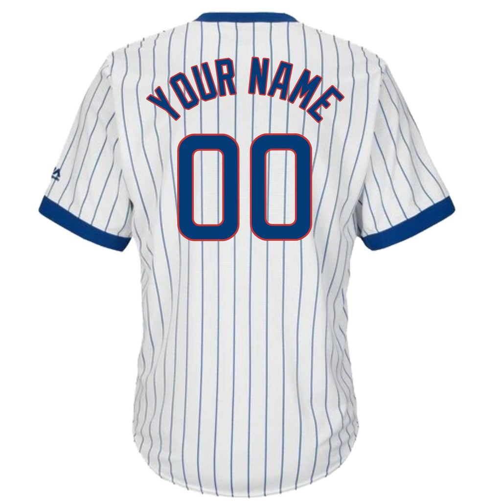 Custom Chicago Cubs Cooperstown White Pinstripe V-Neck Home Men Jersey product image 2, provided for visual reference and