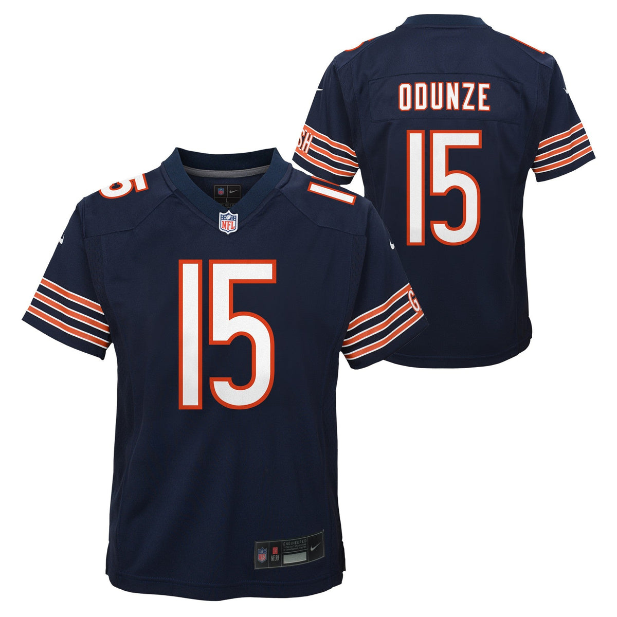 Rome Odunze Chicago Bears Navy Game Replica Youth Jersey product image 1, provided for visual reference and product detail