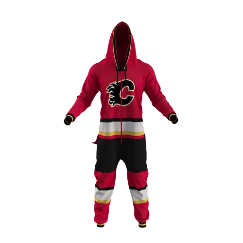 Calgary Flames NHL Hockey Sockey Men Red Team Uniform Onesie product image 1, provided for visual reference and product