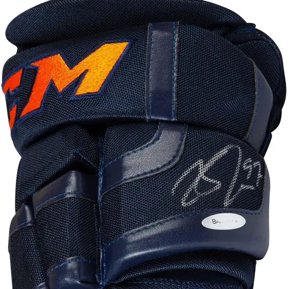 Connor McDavid Edmonton Oilers NHL CCM Navy 2017 Autographed Gloves product image 2, provided for visual reference and
