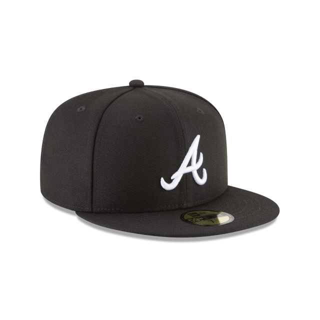 Atlanta Braves MLB New Era Men Black White 59Fifty Basic Fitted Hat product image 4, provided for visual reference and