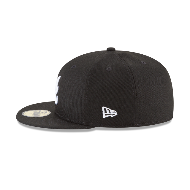 Atlanta Braves MLB New Era Men Black White 59Fifty Basic Fitted Hat product image 5, provided for visual reference and